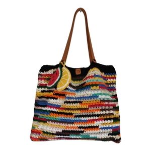 Handmade Crochet Striped Multicolor Tote Bag